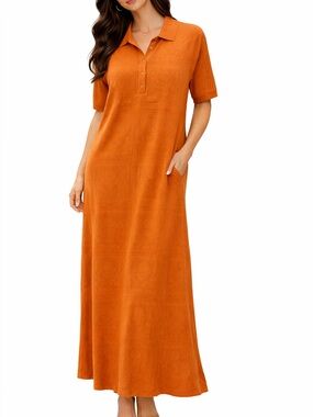Toteme Orange Knit Midi Dress Logo Pattern Oversized Polo Dress Size L